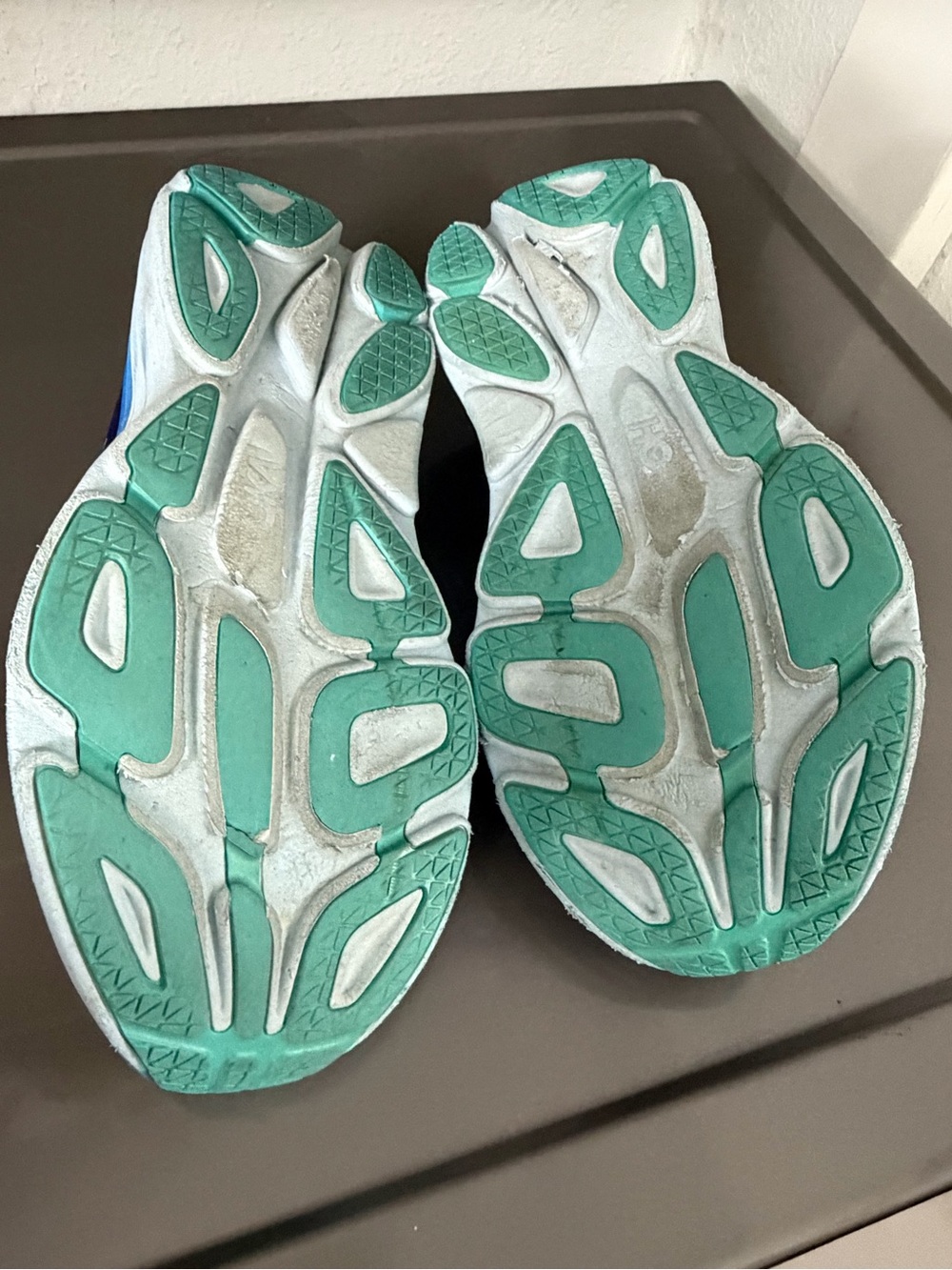Hoka One One Navy Blue and Bright Blue Logo Running Shoes - Picture 12 of 14
